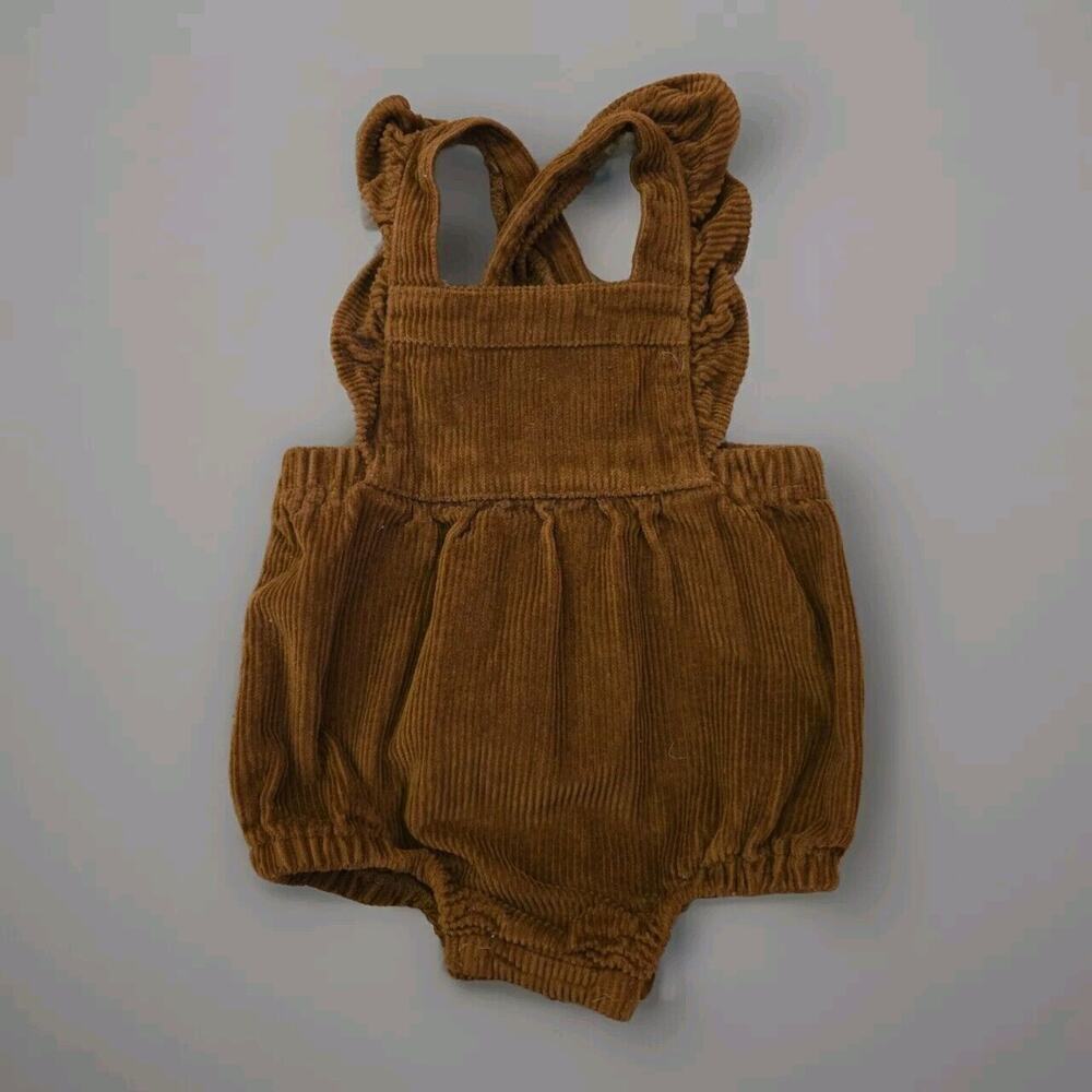 old navy infant ruffled corduroy camel brown overalls size 3-6mos‎